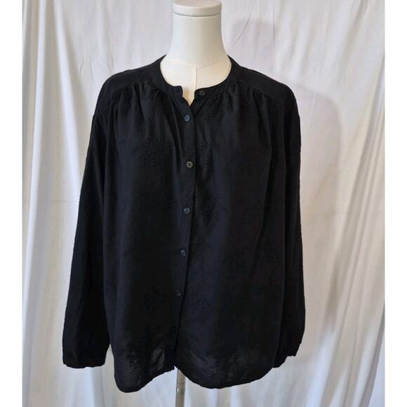 Calypso St. Barth Womens Black Textured Button Up Blouse Tunic Top Medium - Picture 1 of 6